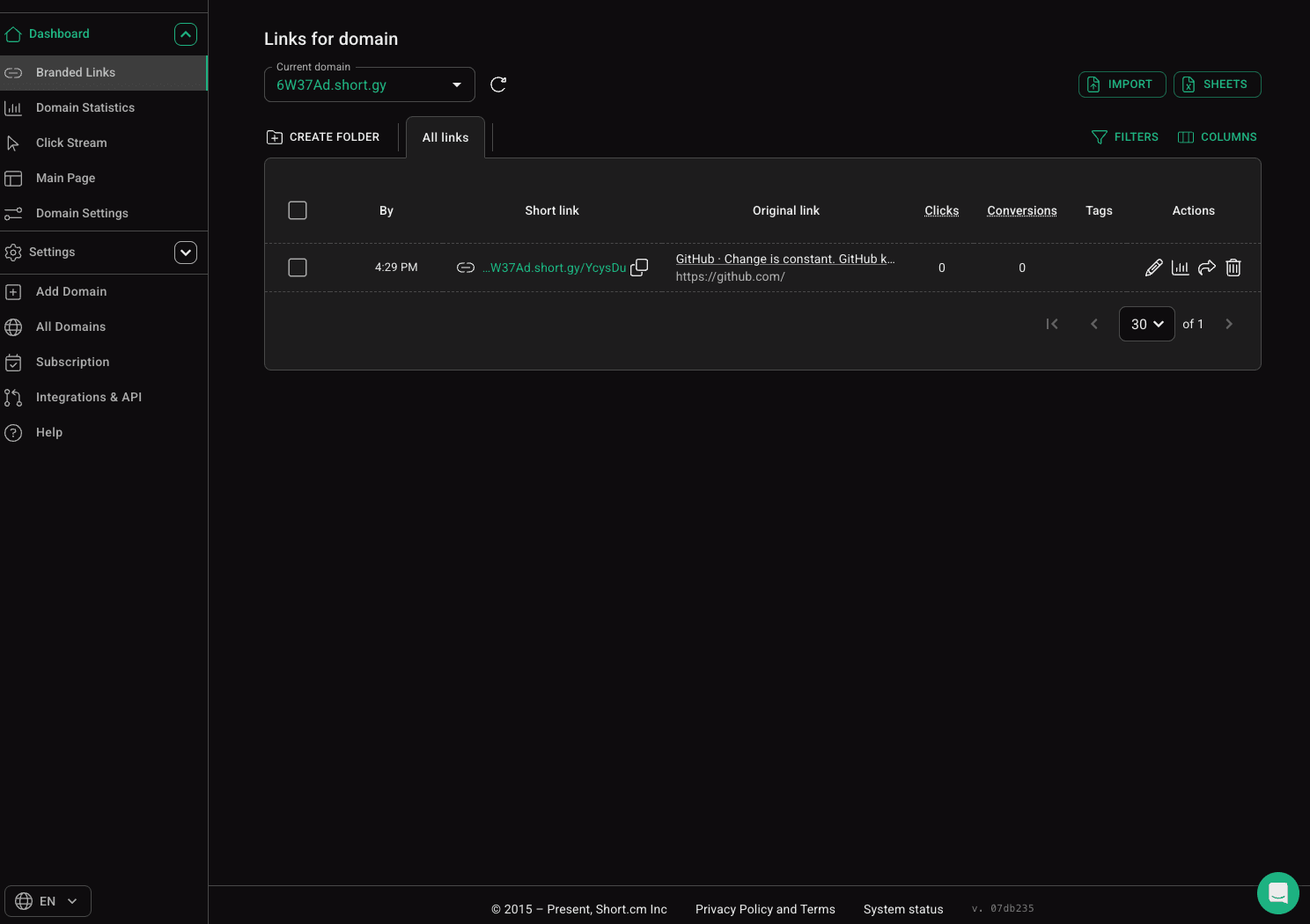 Short.io interface